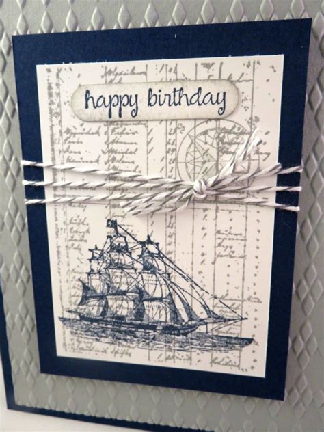 Sailing Ship Hand Stamped Birthday Card For The Sailor In Navy Etsy