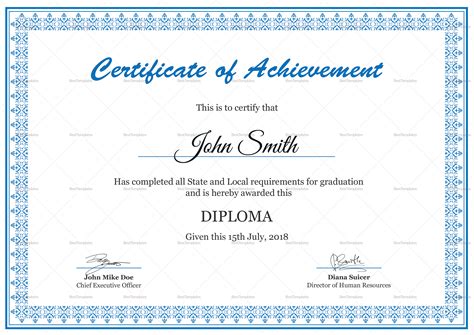 Diploma Achievement Certificate Design Template In Psd Word