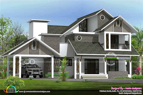 2550 Square Feet 4 Bedroom Sloping Roof Home Kerala Home Design And