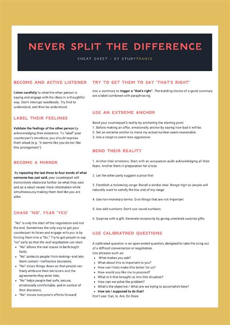 Never Split The Difference Cheat Sheet Pdf Host