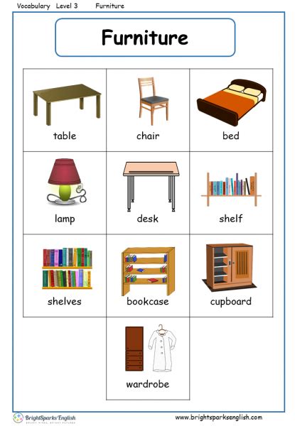 Furniture English Vocabulary Worksheet English Treasure Trove