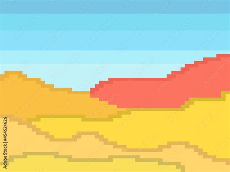 Pixel Desert Landscape With Sand Dunes Retro 8 Bit Video Game Of The