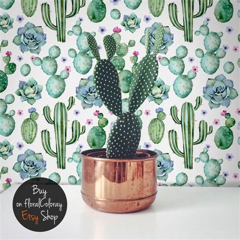 Nothing accentuates a room quite like the eclectic style of the american with multiple cacti of varying shapes and sizes, just peel and stick to bring the desert a little closer to home. Charming watercolor cactus wallpaper, Succulents wall ...