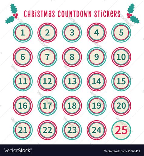 christmas countdown calendar 1 to 25 set vector image