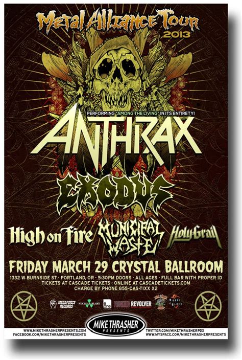 Anthrax Poster Concert W Exodus Mar13 11 X 17 Usa Sameday Shipping
