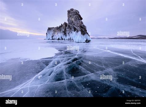 View Of Ogoy Island On Frozen Baikal Lake Olkhon Island Siberia Stock