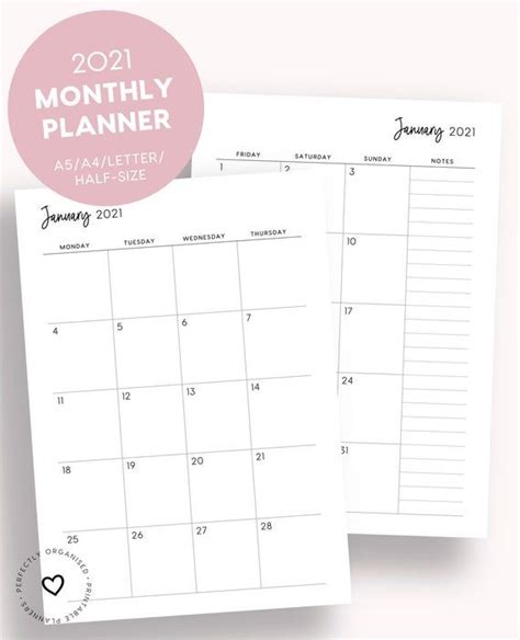 January 2021 Calendar Planner Yearmon