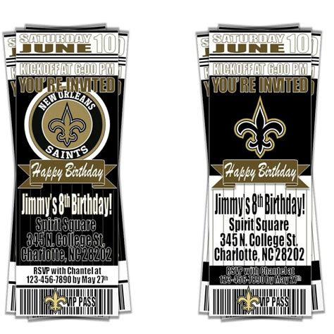 New Orleans Saints Birthday Ticket Style Invite Custom