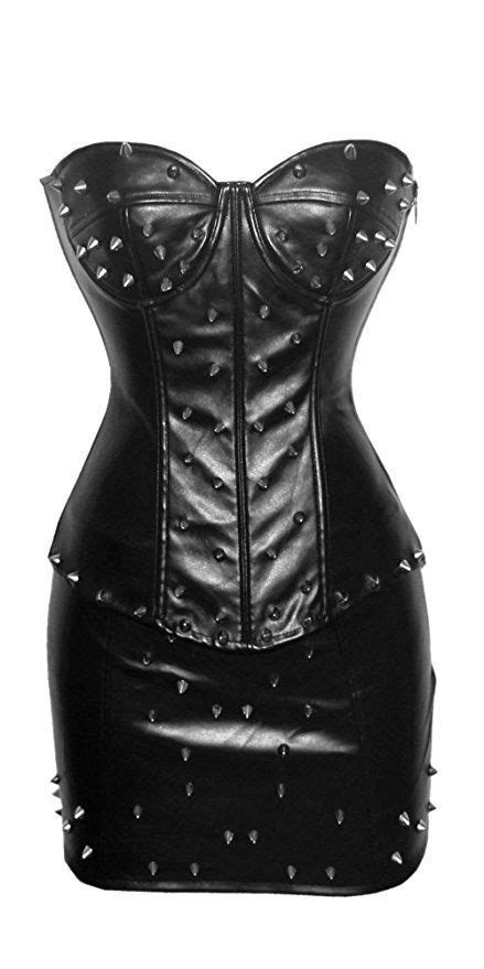Jj Gogo Womens Steampunk Spiked Pad Leather Corset With Skirt Sets