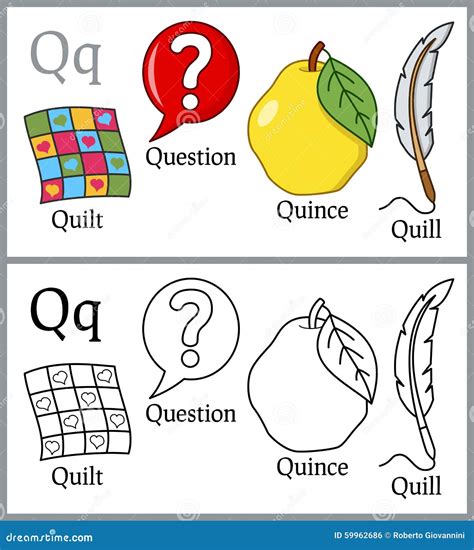 Libro De Colorear Para Los Niños Alfabeto Q Ilustración Del Vector