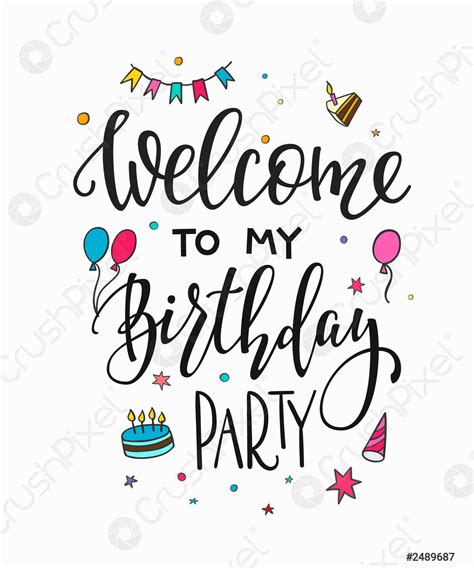 Happy Birthday Party Lettering Typography Stock Vector Crushpixel