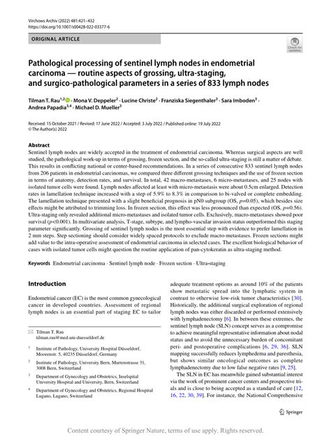 Pdf Pathological Processing Of Sentinel Lymph Nodes In Endometrial