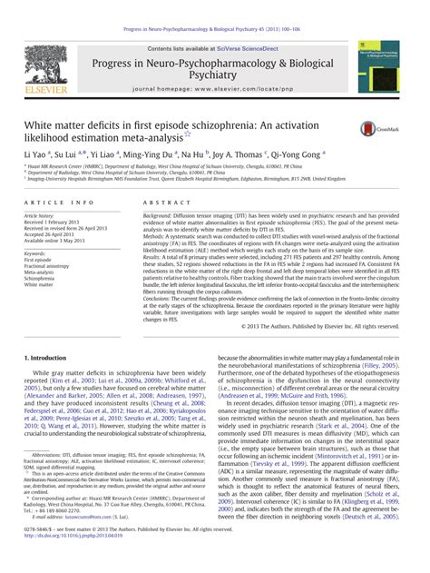 pdf white matter deficits in first episode schizophrenia an activation likelihood estimation
