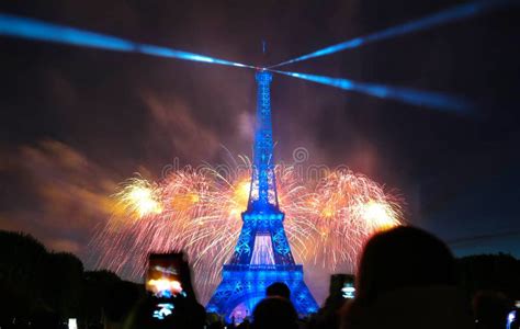 Famous Eiffel Tower And Beautiful Fireworks During Celebrations Of