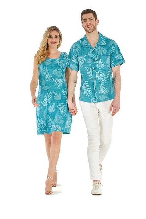 Couple Matching Hawaiian Luau Outfit Aloha Shirt Tank Dress In White