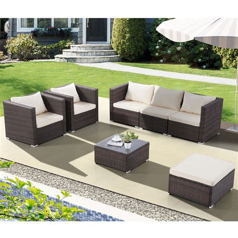 Uenjoy 7pc Outdoor Furniture Rattan Wicker Patio Sectional Sofa Set