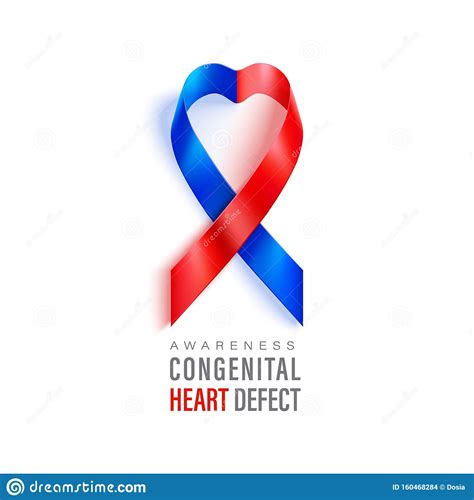 Congenital Heart Defect Awareness Banner With Red And Blue Ribbon