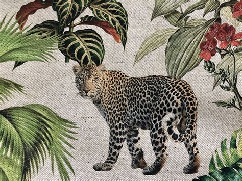 Safari Zoo African Animal Digital Print Fabric Tropical Jungle Palm