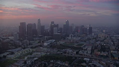 76k Stock Footage Aerial Video Of A Reverse View Of Downtown Los