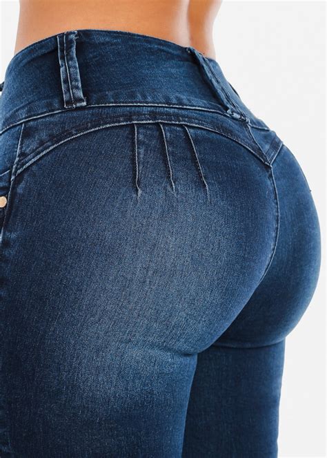 moda xpress womens skinny jeans butt lifting colombian style dark navy wash denim jeans 10598d