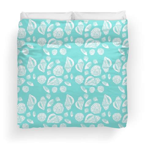 Fadfay duvet cover set beach themed bedding sets 100% cotton super soft coastal bedding white teal seashells and starfish nautical bedding with hidden zipper closure 3 pieces king/cal. 'Seashells Turquoise and White Pattern' Duvet Cover by ...