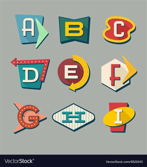 Alphabet Letters On Retro Signs Royalty Free Vector Image