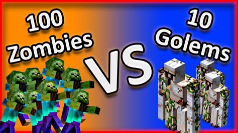 10 Iron Golem Vs 100 Zombie In Minecraft Youtube