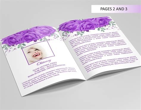 12 Page Lilac Flowers Funeral Program Template Celebration Of Etsy
