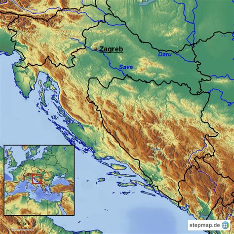 Tok en dagstur med colorline ,overfarten var veldig fin. StepMap - Kroatien physische Karte - Landkarte für Europa