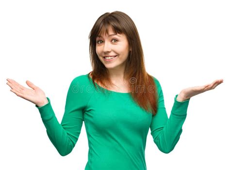 Portrait Of A Young Woman Raised Her Hands Up Stock Image Image Of
