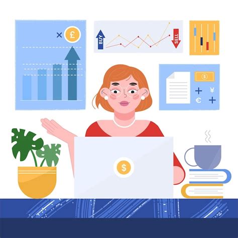 Free Vector Trader Woman Working At Her Desk