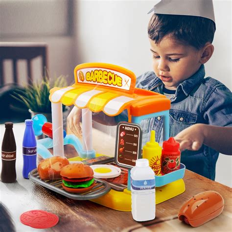 33 Pcs Kitchen Toys Pretend Play Cooking Toys Tableware Sets Bbq Model