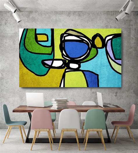 Vibrant Colorful Abstract 0 18 Mid Century Modern Green Blue Canvas