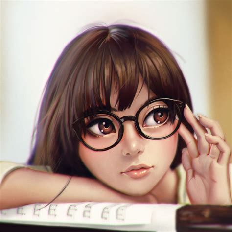 1girl Absurdres Black Framedglasses Browneyes Brownhair Eyelashes