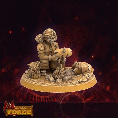 Female Halfling Miniature With Dog 9 Poses 32mm Scale Tabletop Gaming