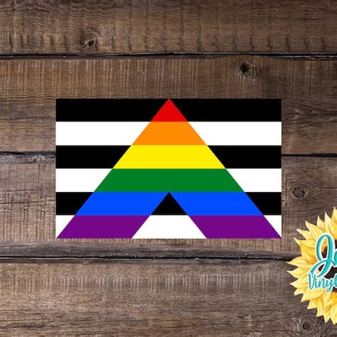 Straight Ally Pride Flag Decal Waterproof Rainbow And Black Etsy