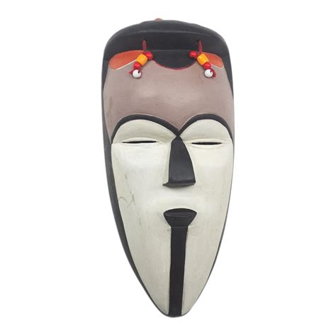 Unicef Market Hand Carved African Sese Wood Beaded Mask Mitsogo