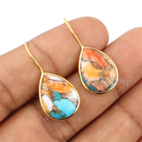 Mohave Oyster Copper Turquoise Silver Pear Dangle Earring Etsy