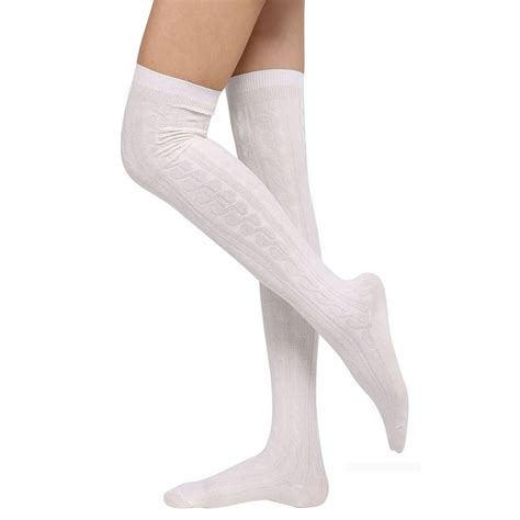 basilica knee high socks women s cable knit winter thigh high stockings white