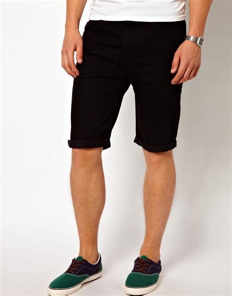 Lyst Asos Denim Shorts In Slim Fit Longer Length In Black For Men