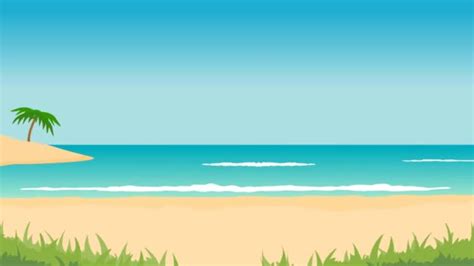 Animation Of Tropical Landscape Beach Sea Waves Palms Air Plane