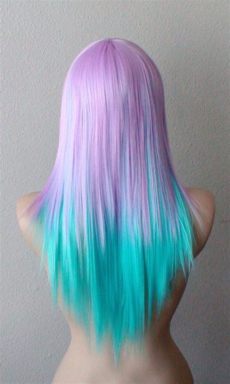 Pastel Lavender Blue Color Wig Straight Hair Long Side Bangs Light
