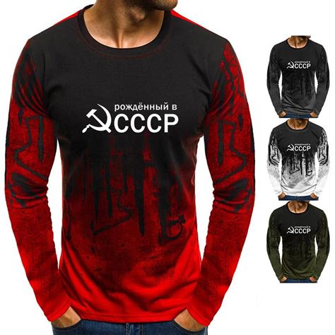 CCCP Rus Tişört SSCB Sovyetler Birliği Uzun Kollu Tişört Erkekler 3D