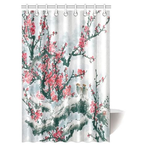 Mypop Traditional Chinese Painting Shower Curtain Plum Tree Blossoms