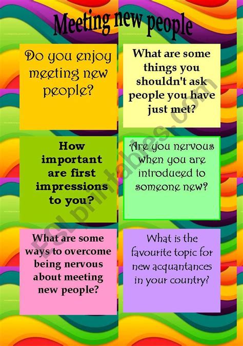 Meeting New People Conversation Cards Esl Worksheet By Dolphinslove