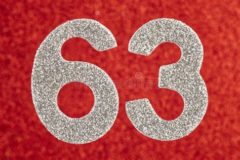 Number Sixty Three Silver Color Over A Red Background Anniversary