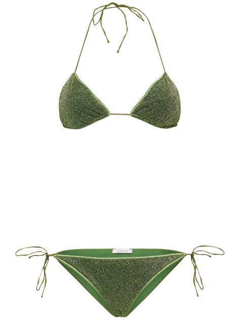 OsÉree Swimwear Lumière Maillot Triangle Bikini Set Green Editorialist