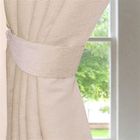 HOMESCAPES Natural Cream Chenille Curtains Tie Backs Pair, 2 Tie Backs for Curtains 