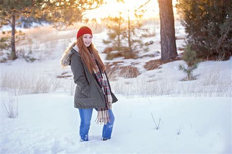 Royalty Free Photo Woman Standing On Snow Covered Road