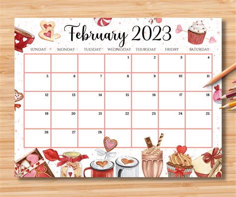 Editable February 2023 Calendar Happy Valentine With Sweet Etsy Nederland